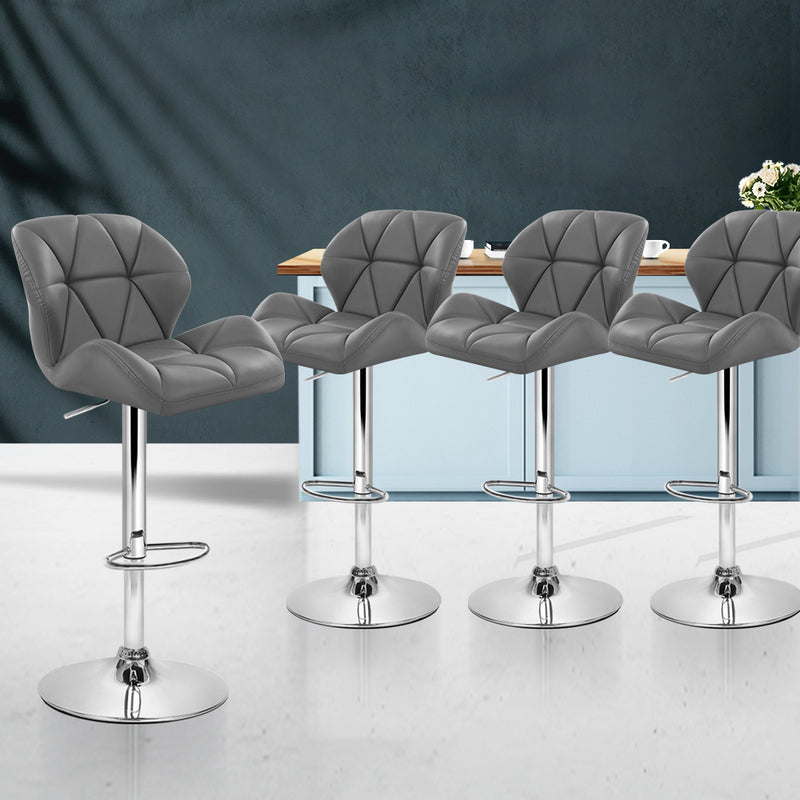 Artiss Set of 4 Kitchen Bar Stools - Grey and Chrome - Sale Now