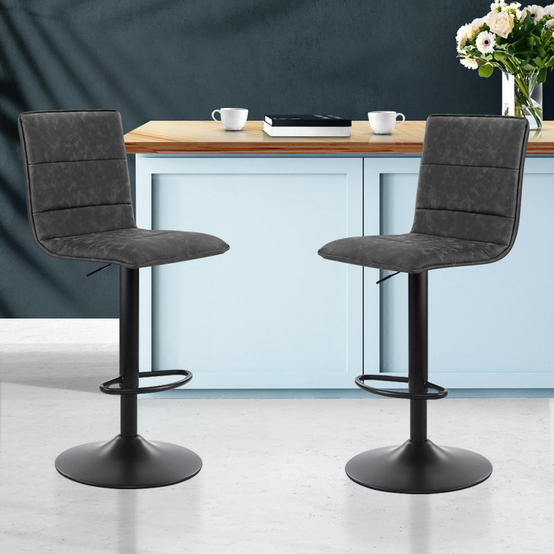 Artiss Set of 2 Bar Stools PU Leather Smooth Line Style - Grey and Black - Sale Now