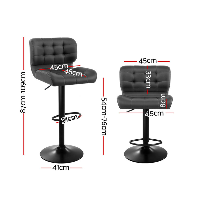 Artiss Set of 2 Kitchen Bar Stools Gas Lift Plush PU Leather - Black and Grey - Sale Now
