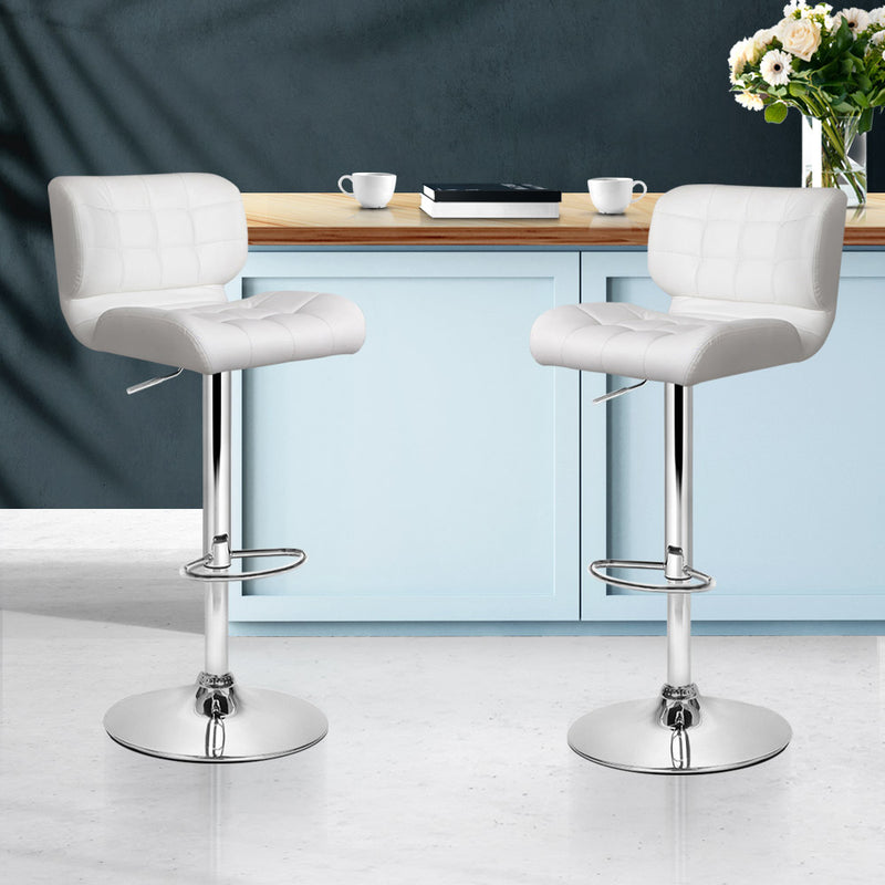 Artiss Set of 2 PU Leather Gas Lift Bar Stools - White and Chrome - Sale Now