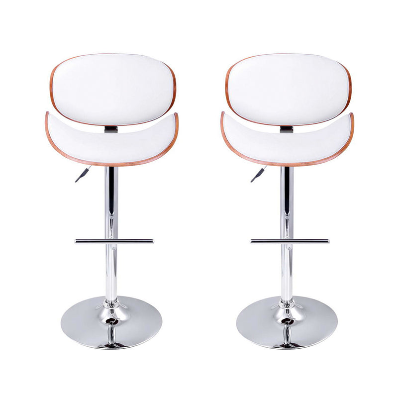 Artiss Set of 2 Wooden PU Leather Gas Lift Bar Stools - Chrome and White - Sale Now