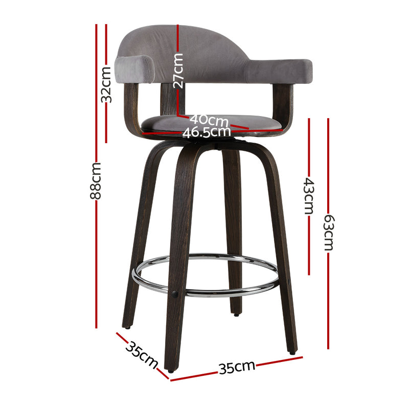 Artiss Set of 2 Bar Stools Wooden Swivel Bar Stool Kitchen Dining Chair - Wood, Chrome and Grey - Sale Now