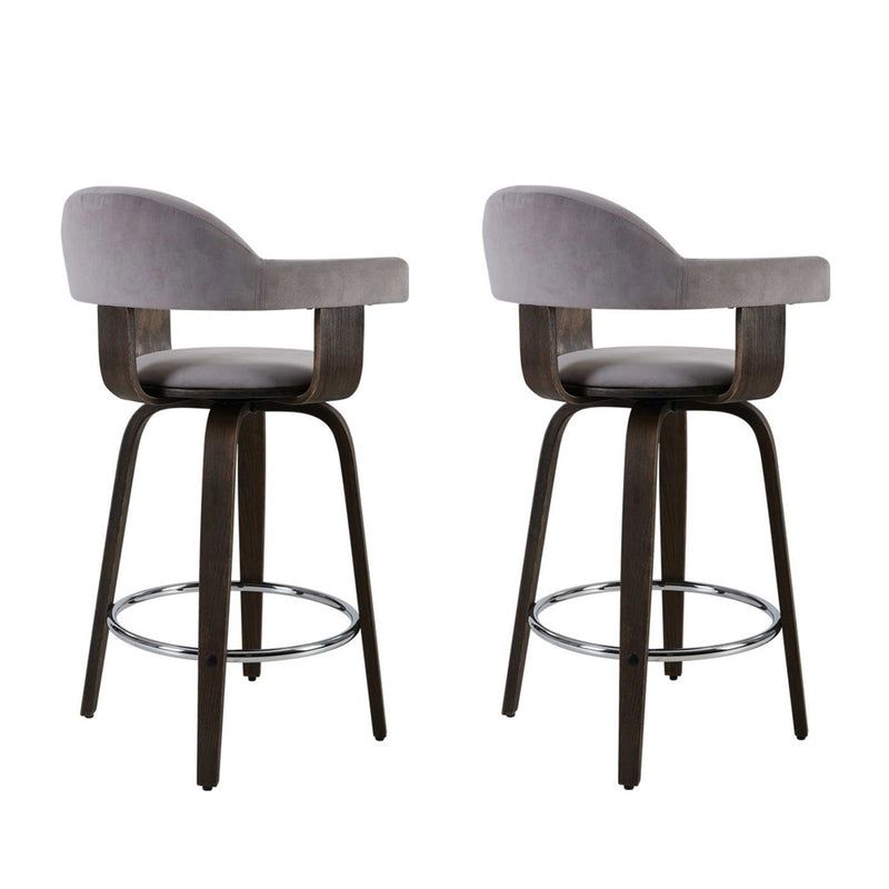 Artiss Set of 2 Bar Stools Wooden Swivel Bar Stool Kitchen Dining Chair - Wood, Chrome and Grey - Sale Now