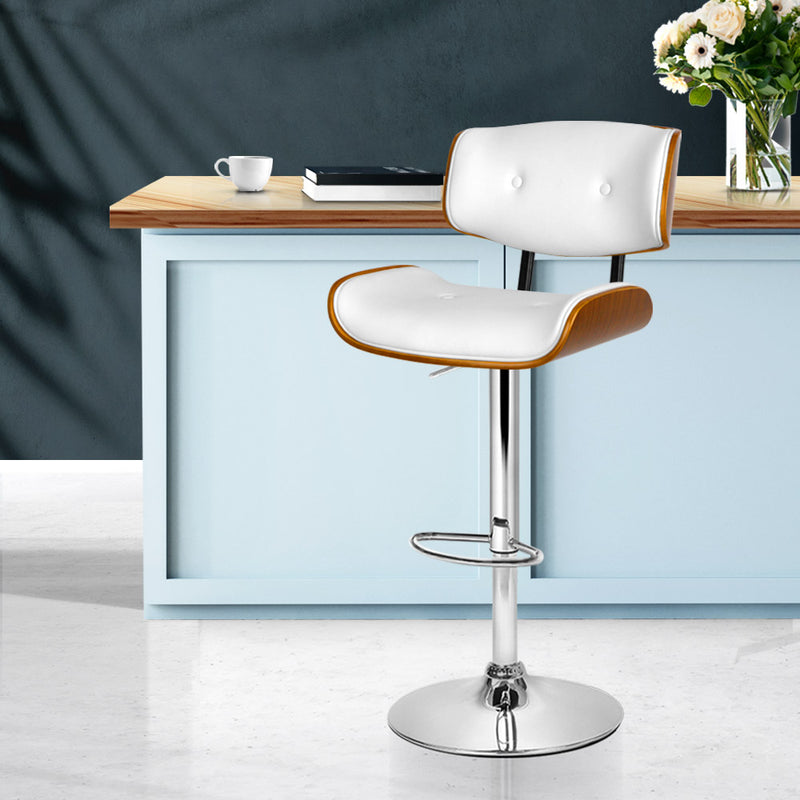 Artiss Wooden Gas Lift Bar Stool - White and Chrome - Sale Now