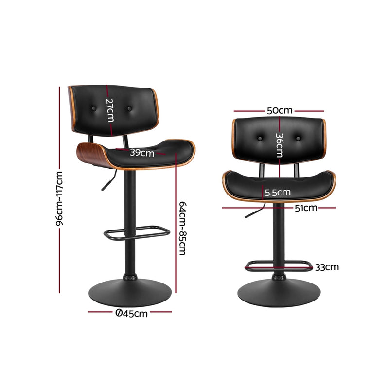 Artiss Bar Stool Gas Lift Wooden PU Leather - Black and Wood - Sale Now