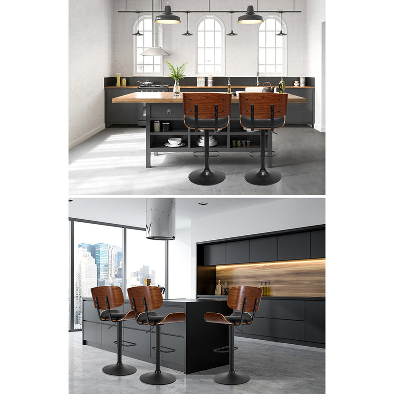 Artiss Bar Stool Gas Lift Wooden PU Leather - Black and Wood - Sale Now