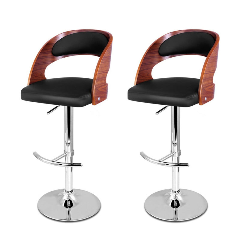 Artiss Set of 2 Wooden PU Leather Gas Lift Bar Stool - Black and Wood - Sale Now