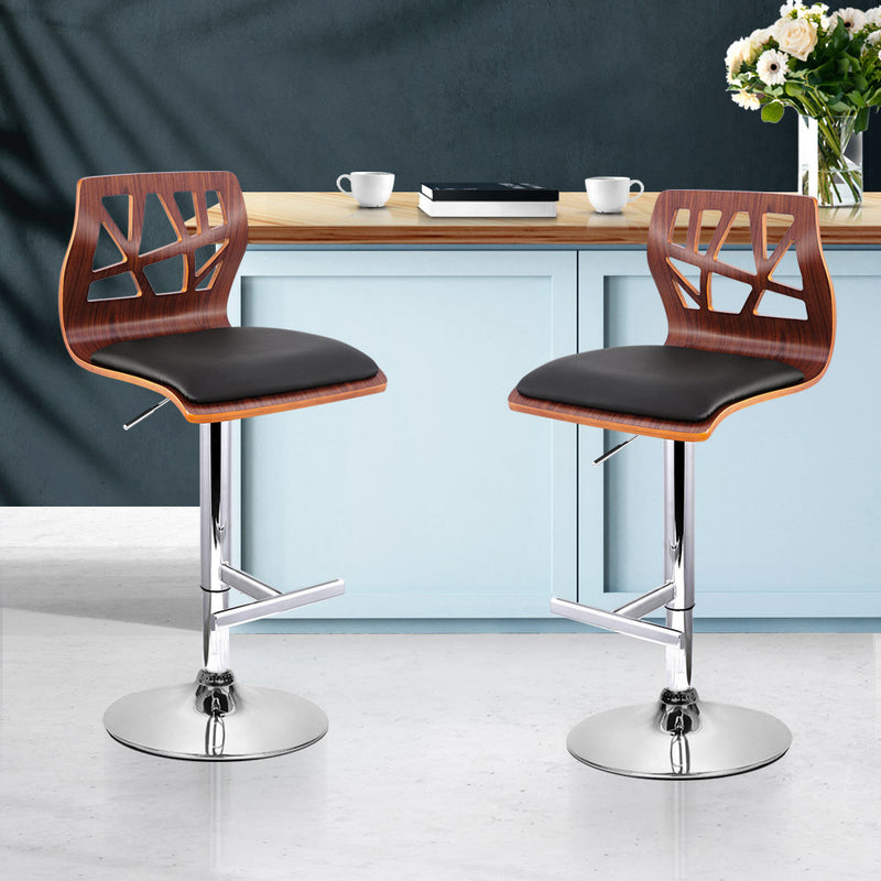 Artiss Set of 2 Wooden Gas Lift Bar Stools - Black and Wood - Sale Now