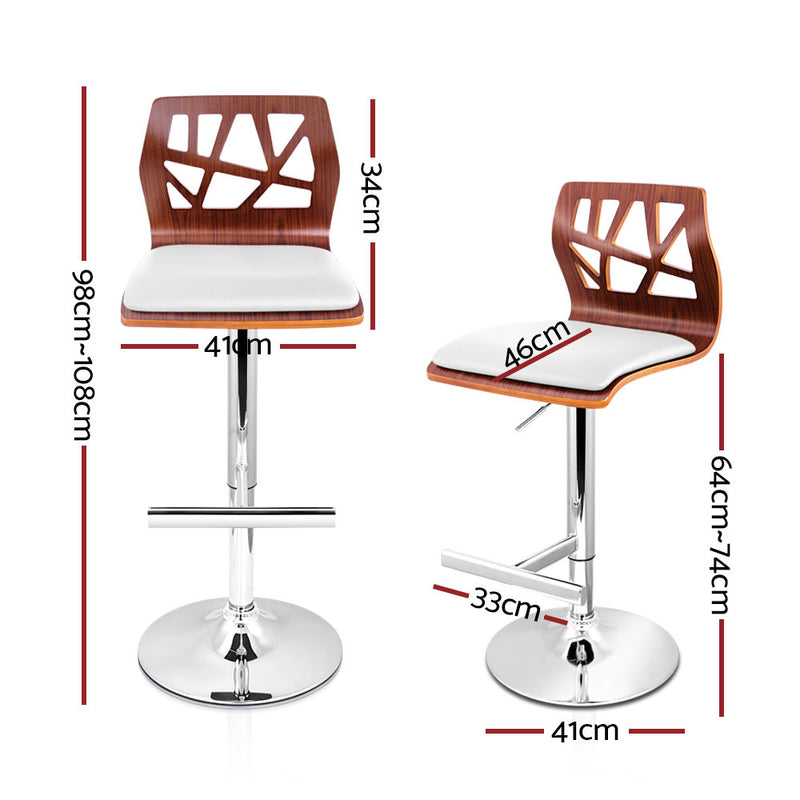 Artiss Set of 4 Wooden Gas Lift Bar Stools - White and Wood - Sale Now