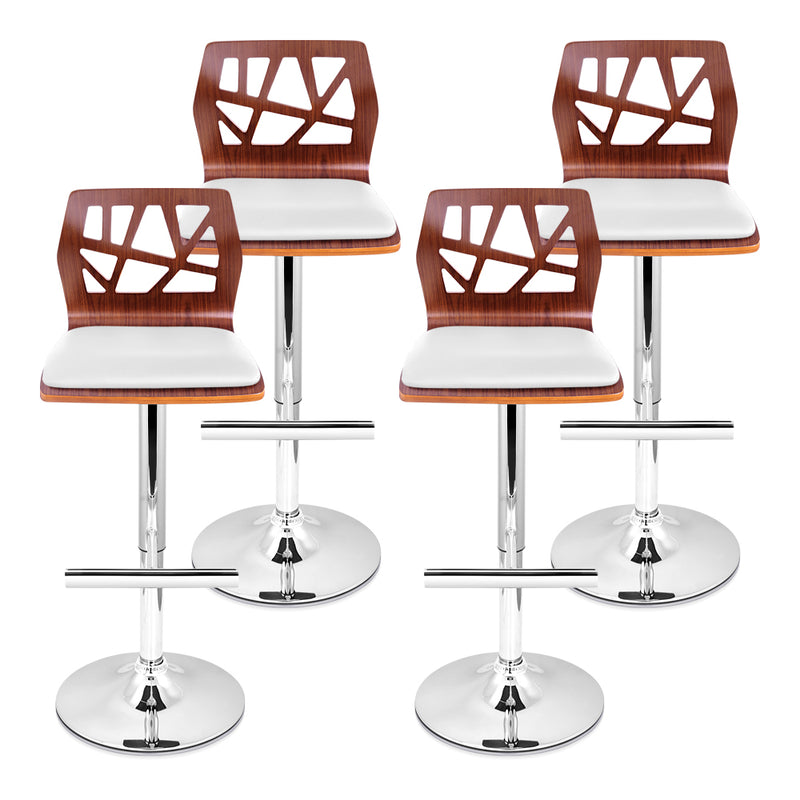 Artiss Set of 4 Wooden Gas Lift Bar Stools - White and Wood - Sale Now