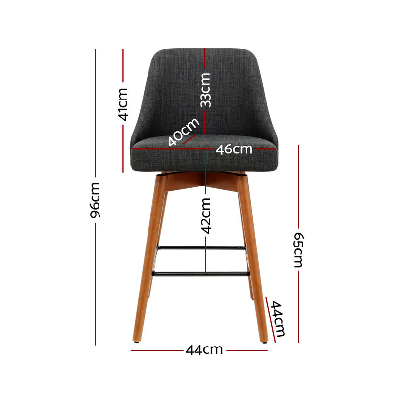 Artiss Set of 2 Wooden Fabric Bar Stools Square Footrest - Charcoal - Sale Now