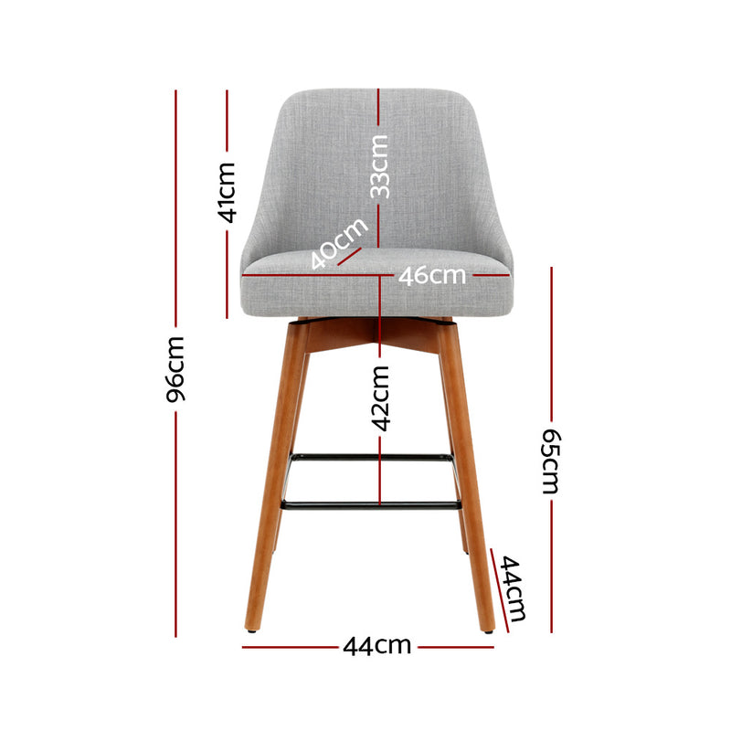 Artiss Set of 2 Wooden Fabric Bar Stools Square Footrest - Light Grey - Sale Now