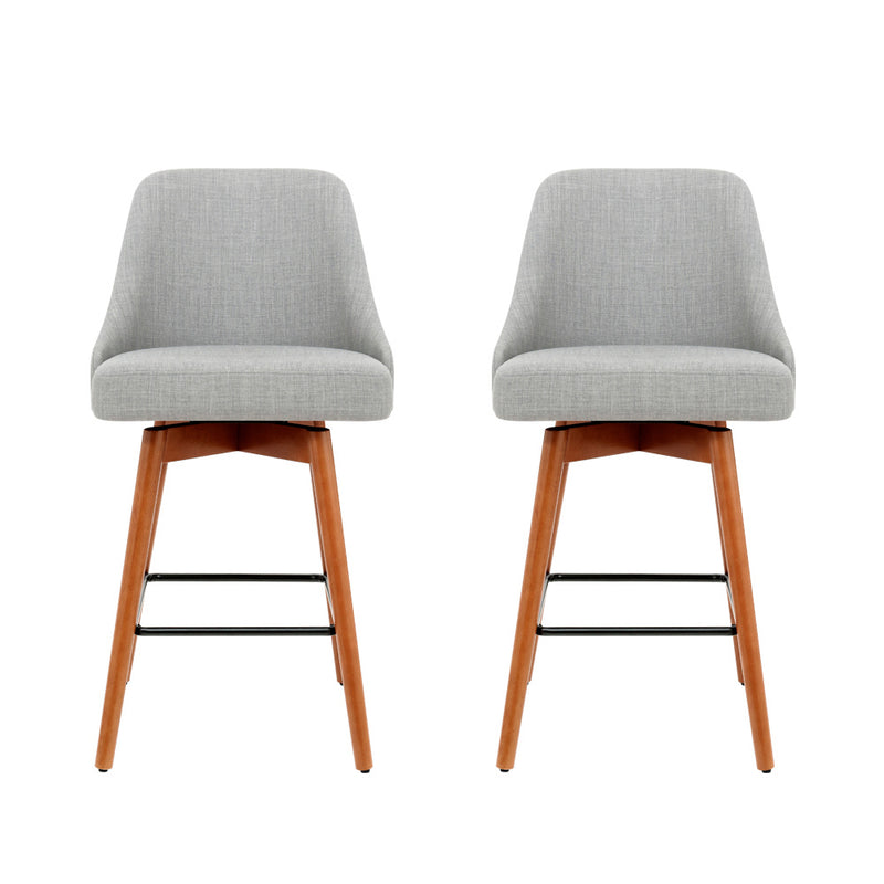Artiss Set of 2 Wooden Fabric Bar Stools Square Footrest - Light Grey - Sale Now