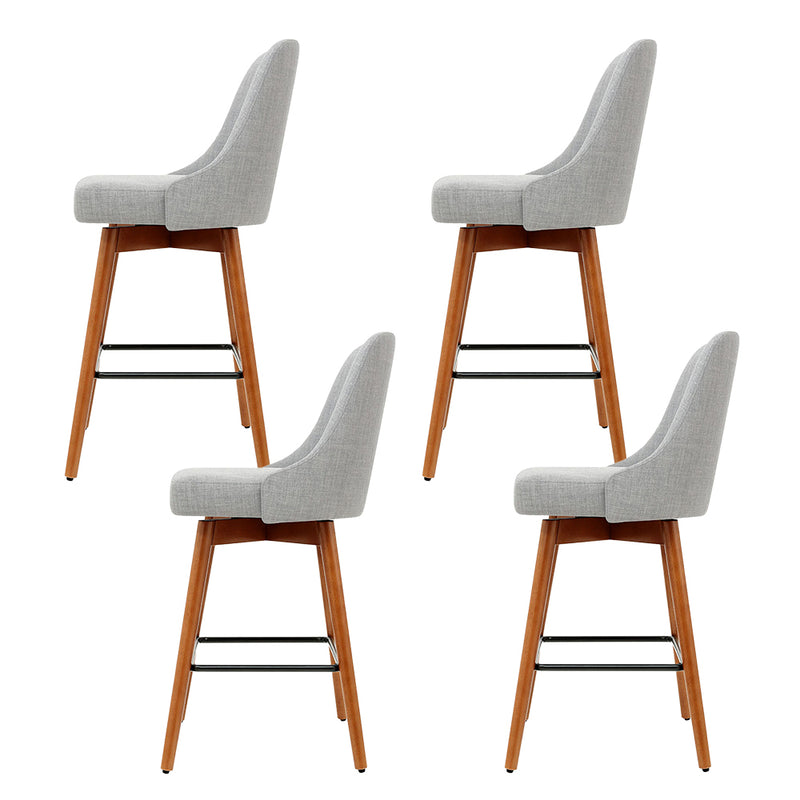 Artiss Set of 4 Wooden Fabric Bar Stools Square Footrest - Light Grey - Sale Now
