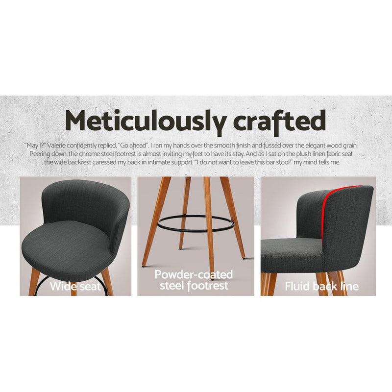 Artiss Set of 2 Wooden Fabric Bar Stools Circular Footrest - Charcoal - Sale Now