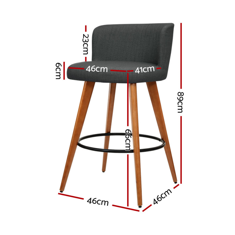 Artiss Set of 4 Wooden Fabric Bar Stools Circular Footrest - Charcoal - Sale Now