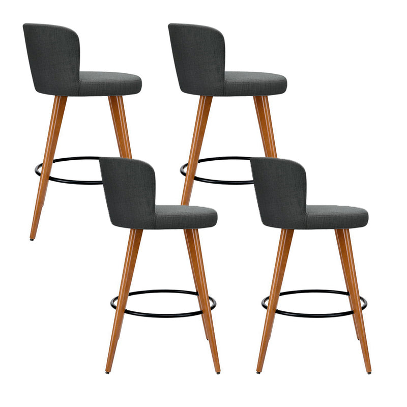 Artiss Set of 4 Wooden Fabric Bar Stools Circular Footrest - Charcoal - Sale Now
