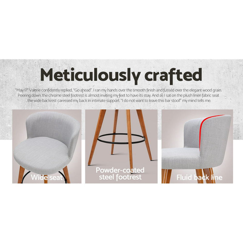 Artiss Set of 2 Wooden Fabric Bar Stools Circular Footrest - Light Grey - Sale Now