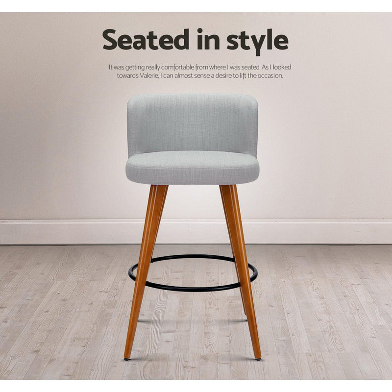 Artiss Set of 4 Wooden Fabric Bar Stools Circular Footrest - Light Grey - Sale Now