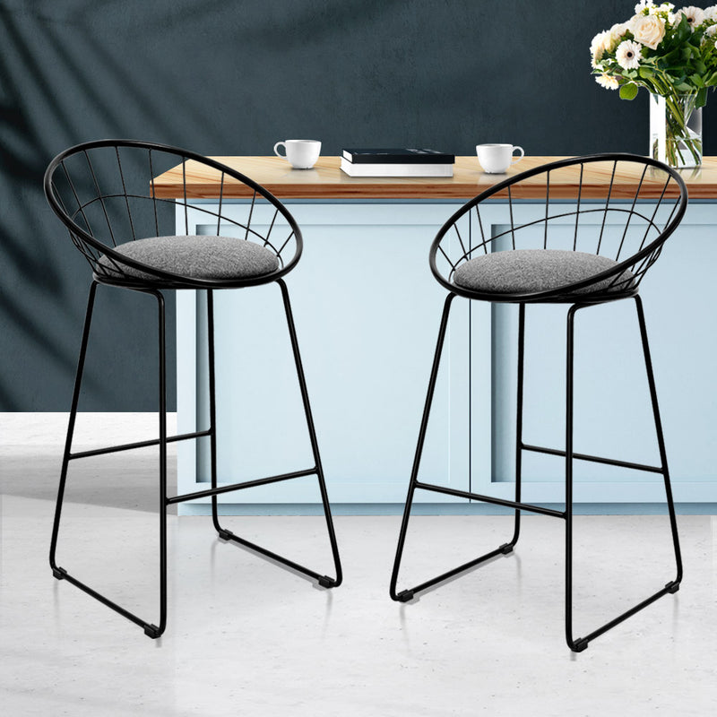 Artiss Set of 2 Bar Stools Steel Fabric - Grey and Black - Sale Now