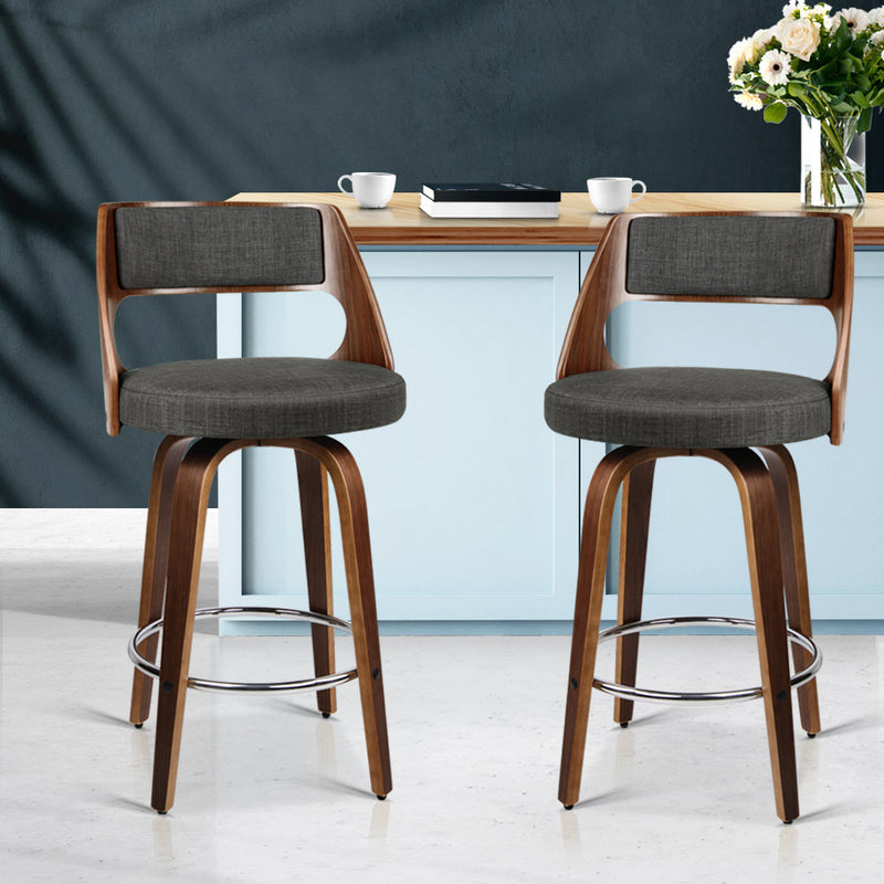 Artiss Set of 2 Wooden Swivel Bar Stools - Charcoal, Wood and Chrome - Sale Now