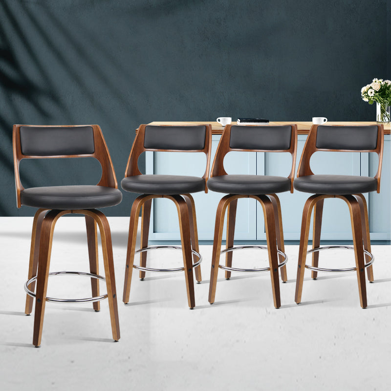 Artiss Set of 4 Wooden Bar Stools PU Leather - Black and Wood - Sale Now