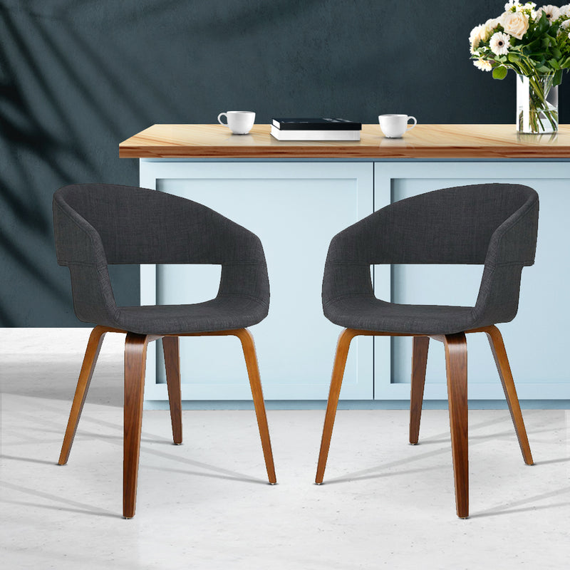 Artiss Set of 2 Timber Wood and Fabric Dining Chairs - Charcoal - Sale Now