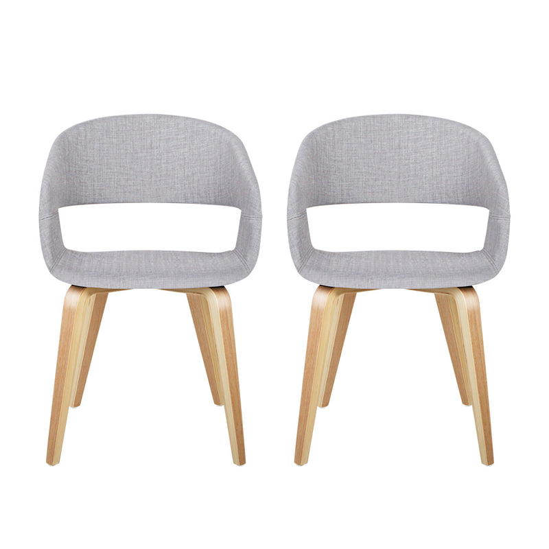 Artiss Set of 2 Timber Wood and Fabric Dining Chairs - Light Grey - Sale Now