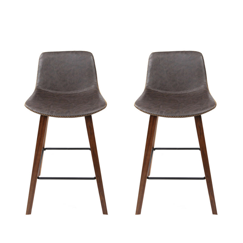 Artiss Set of 2 PU Leather Bar Stools Square Footrest - Wood and Brown - Sale Now