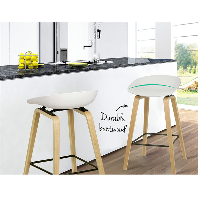 Artiss Set of 2 Wooden Square Footrest Bar Stools - White - Sale Now