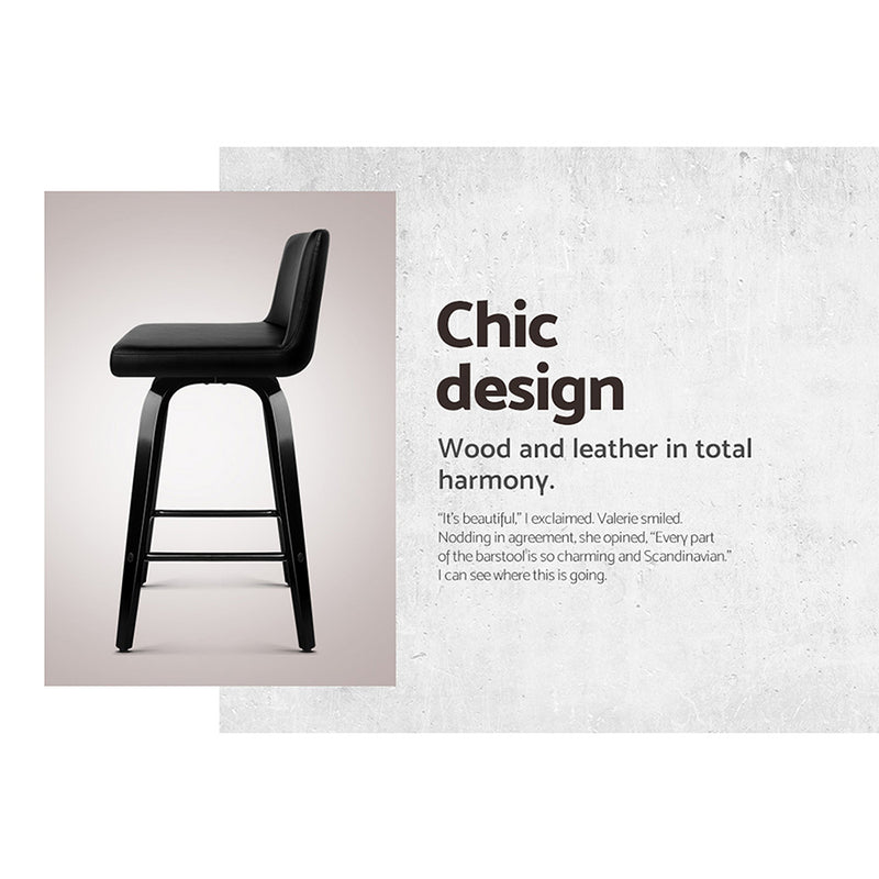 Artiss Set of 2 Wooden PU Leather Bar Stool - Black - Sale Now