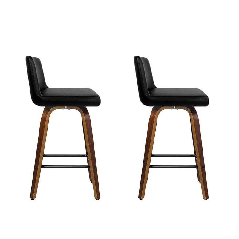 Artiss Set of 2 Wooden PU Leather Bar Stool - Black and Brown Wood Legs - Sale Now