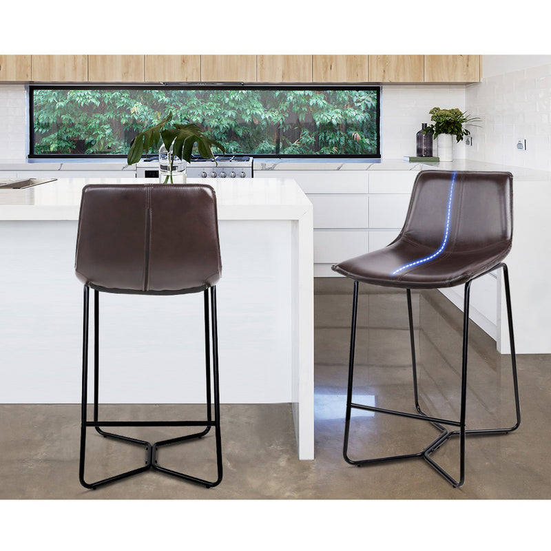 Artiss Set of 4 PU Leather Metal Bar Stools - Brown and Black - Sale Now