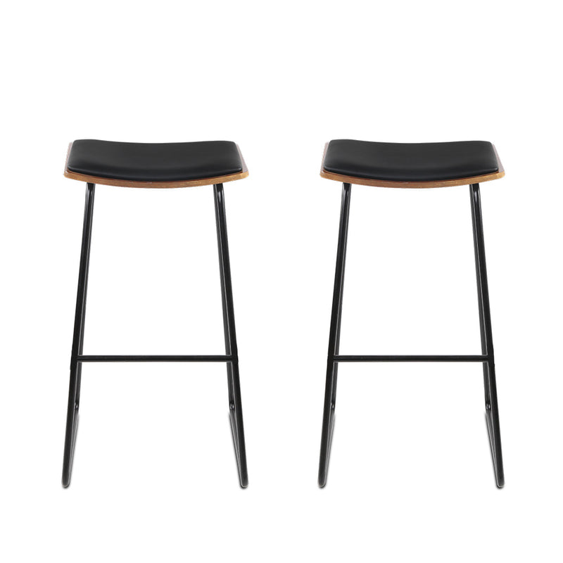 Artiss Set of 2 Backless PU Leather Bar Stools - Black and Wood - Sale Now