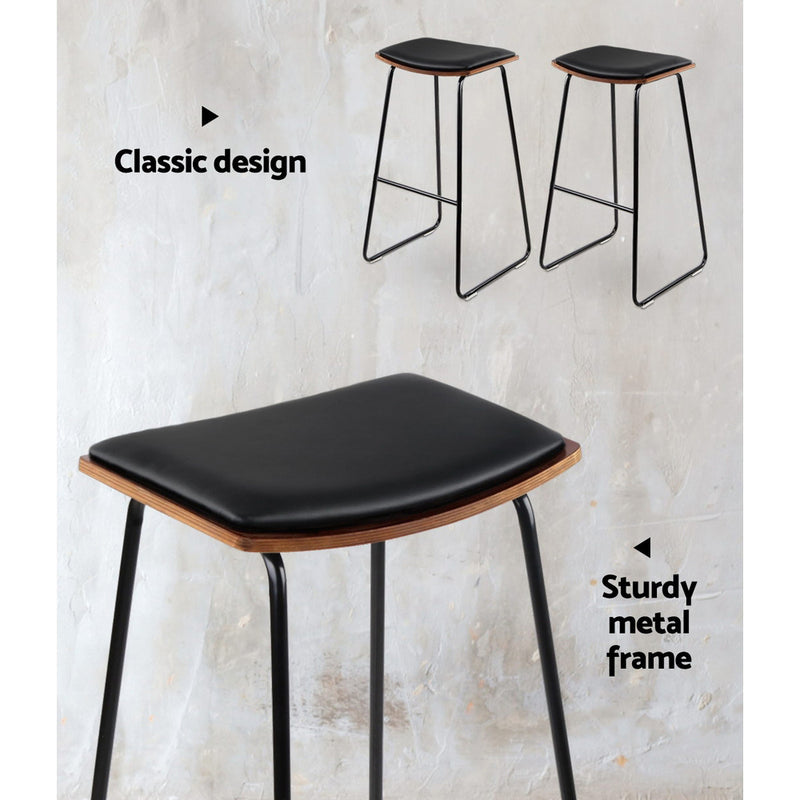Artiss Set of 2 Backless PU Leather Bar Stools - Black and Wood - Sale Now