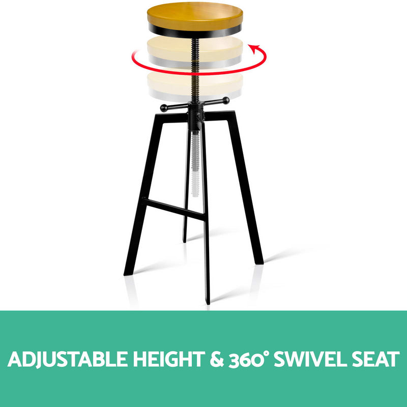 Artiss Adjustable Height Swivel Bar Stool - Black and Wood - Sale Now
