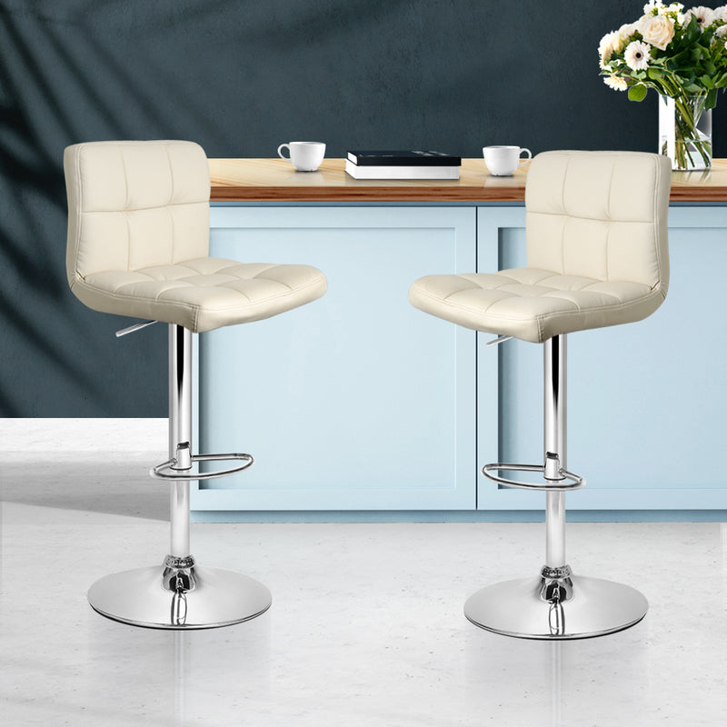 Artiss Set of 2 PU Leather Gas Lift Bar Stools - Beige - Sale Now