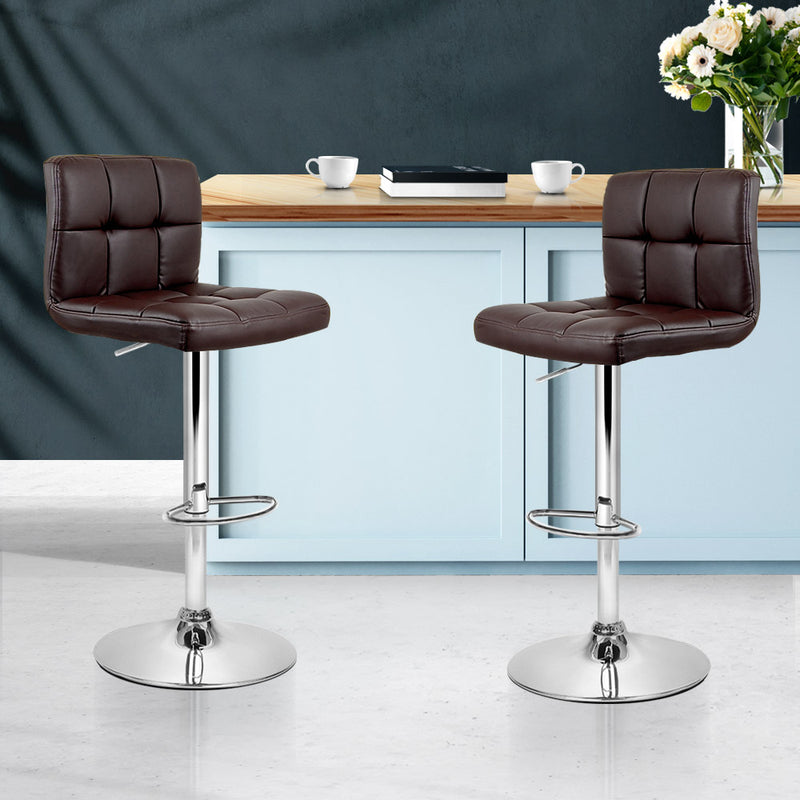 Artiss Set of 2 Gas Lift Bar Stools PU Leather - Chocolate Brown - Sale Now