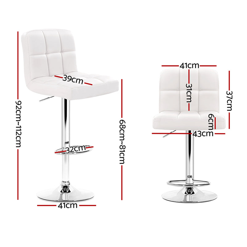 Artiss Set of 2 PU Leather Gas Lift Bar Stools - White - Sale Now