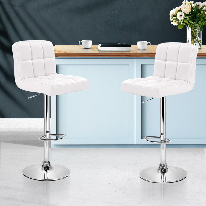 Artiss Set of 2 PU Leather Gas Lift Bar Stools - White - Sale Now