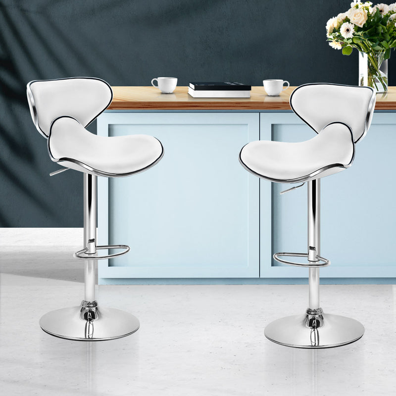 Artiss Set of 2 Bar Stools PU Leather Gas Lift - White - Sale Now