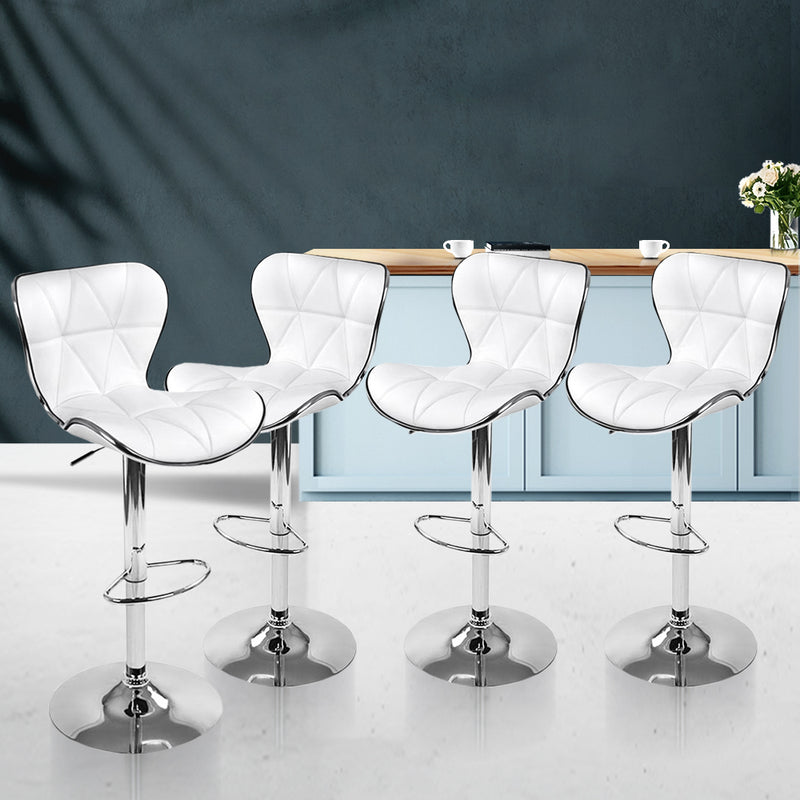 Artiss Set of 4 PU Leather Patterned Bar Stools - White and Chrome - Sale Now