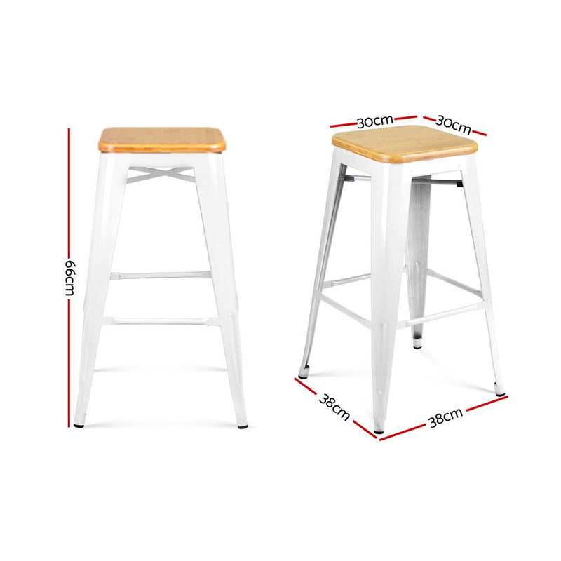 Artiss Set of 2 Metal and Bamboo Bar Stools - White - Sale Now