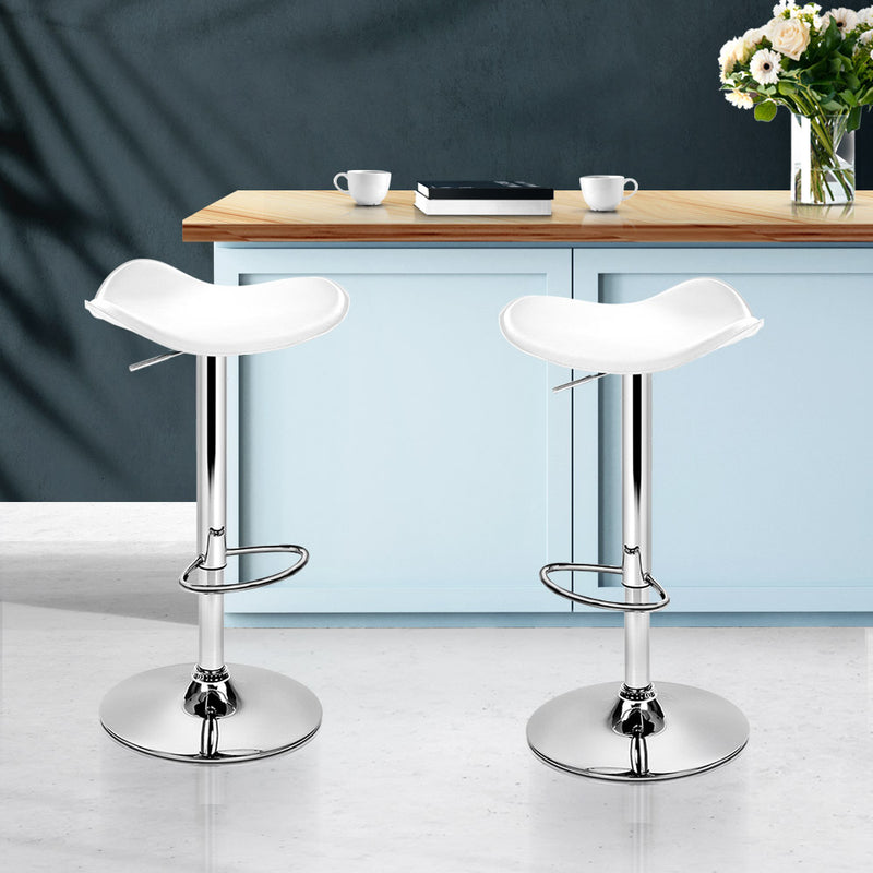 Artiss Set of 2 Gas Lift Bar Stools PU Leather - White and Chrome - Sale Now