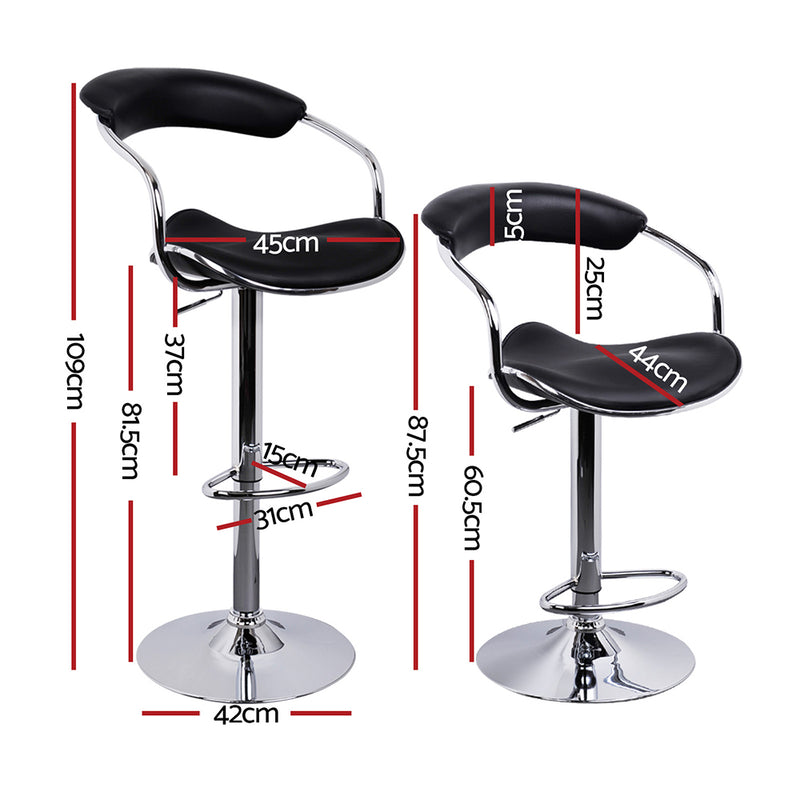 Artiss Set of 2 PU Leather Bar Stools- Chrome and Black - Sale Now