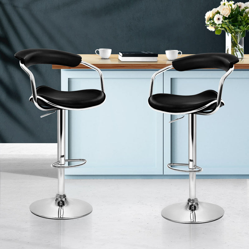 Artiss Set of 2 PU Leather Bar Stools- Chrome and Black - Sale Now
