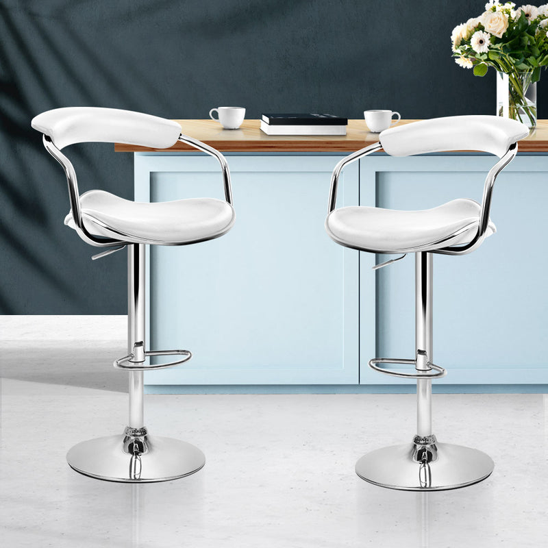 Artiss Set of 2 PU Leather Bar Stools- Chrome and White - Sale Now