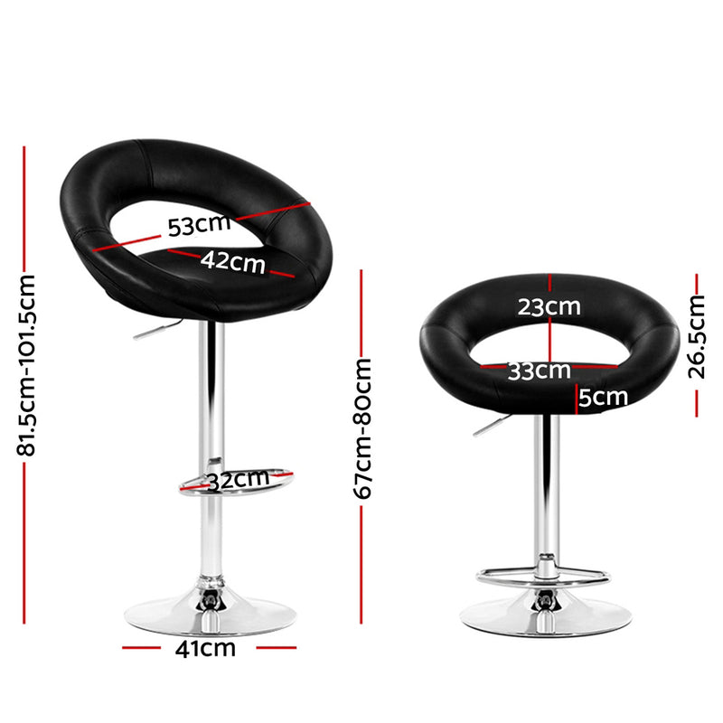 Artiss Set of 2 PU Leather Gas Lift Bar Stools - Chrome and Black - Sale Now
