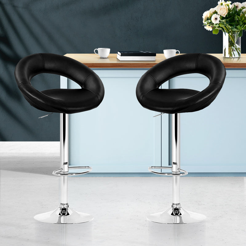 Artiss Set of 2 PU Leather Gas Lift Bar Stools - Chrome and Black - Sale Now