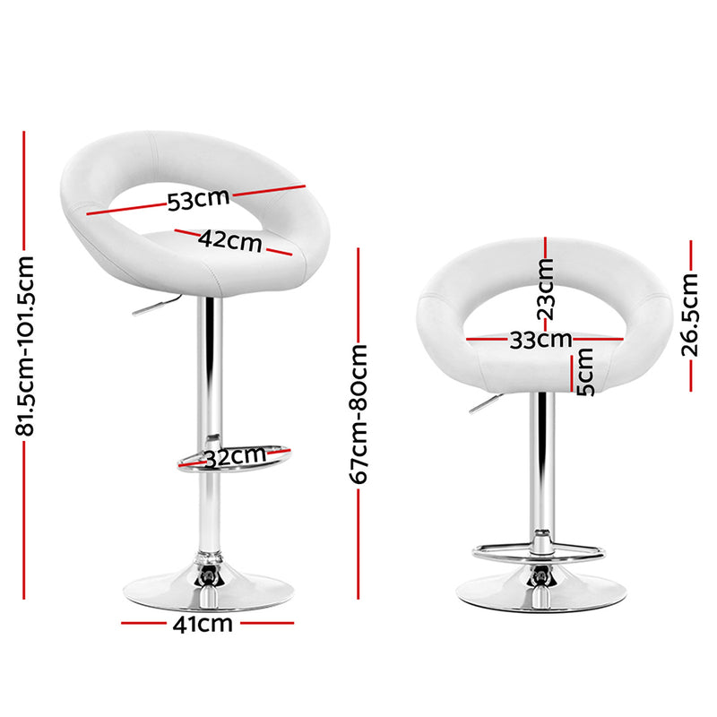 Artiss Set of 2 PU Leather Gas Lift Bar Stools - Chrome and White - Sale Now